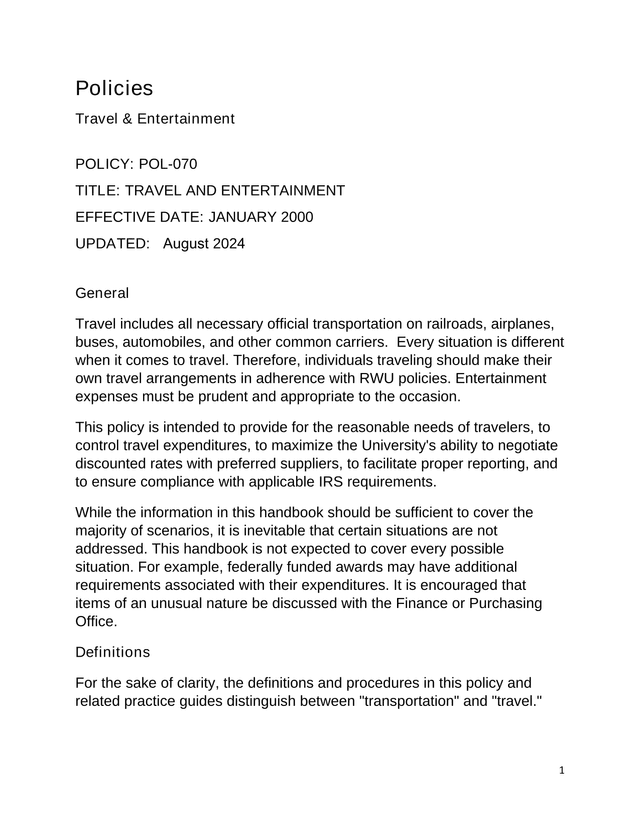 Travel  Entertainment Policy screenshot