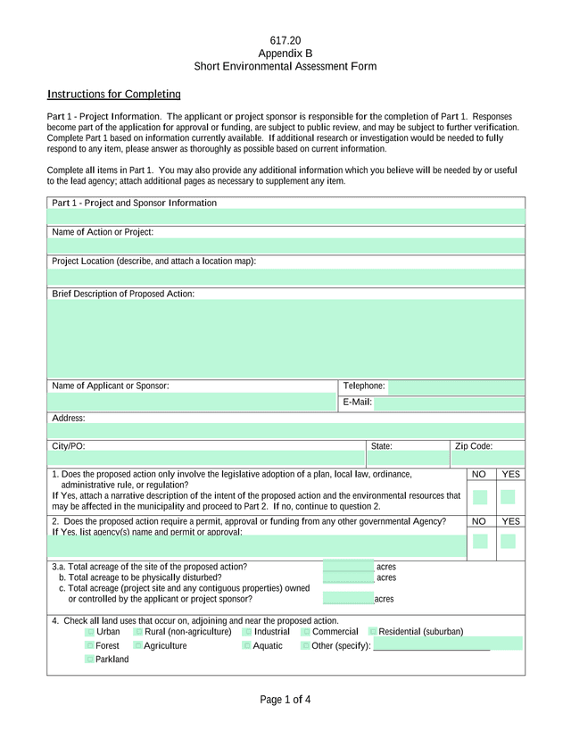 Short Environmental Assessment Form screenshot
