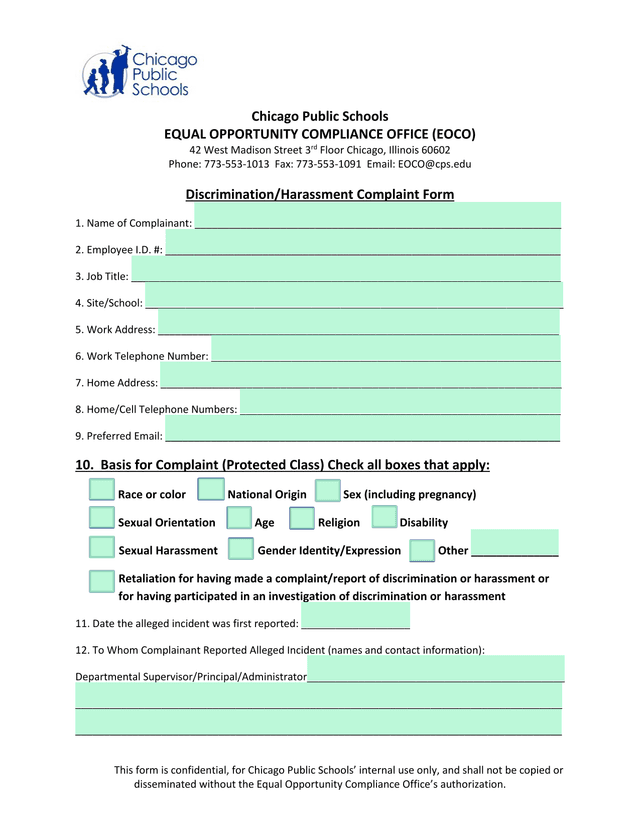 DiscriminationHarassment Complaint Form screenshot