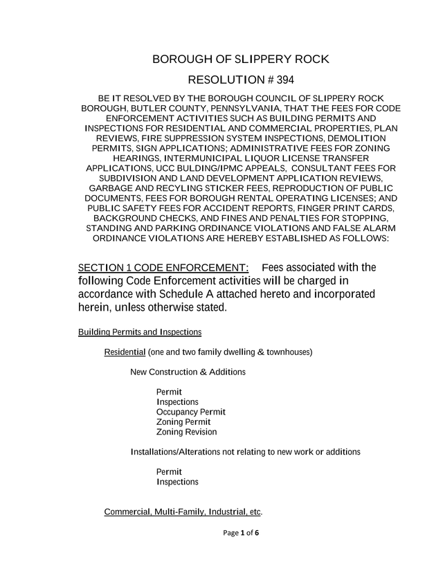 BOROUGH OF SLIPPERY ROCK RESOLUTION  394 screenshot