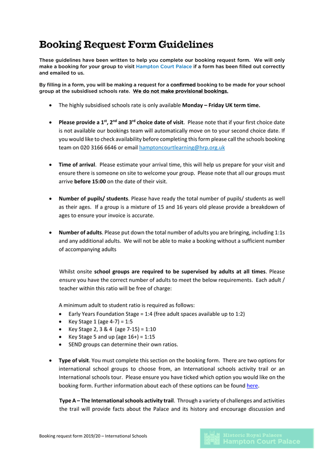Booking Request Form 201920  International Schools screenshot
