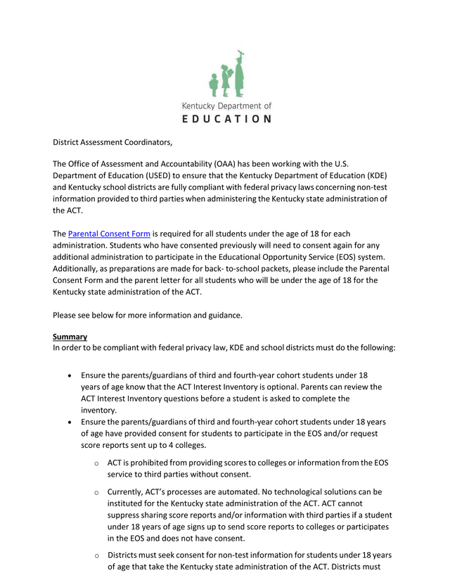 ACT Parental Consent Form Guidance screenshot