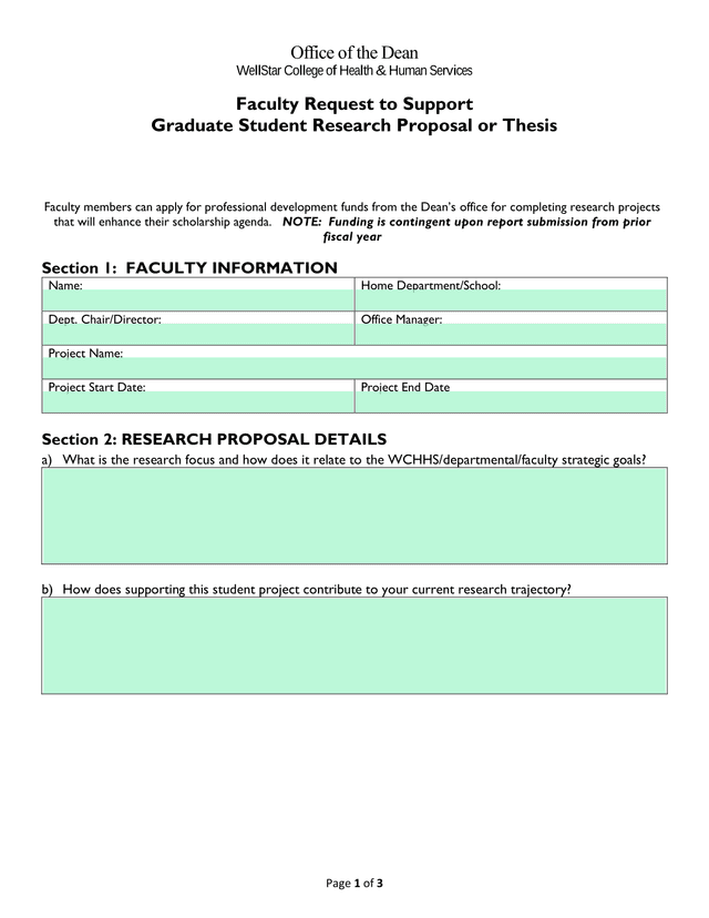 Faculty Request To Support Graduate Student Research Proposal Or Thesis screenshot