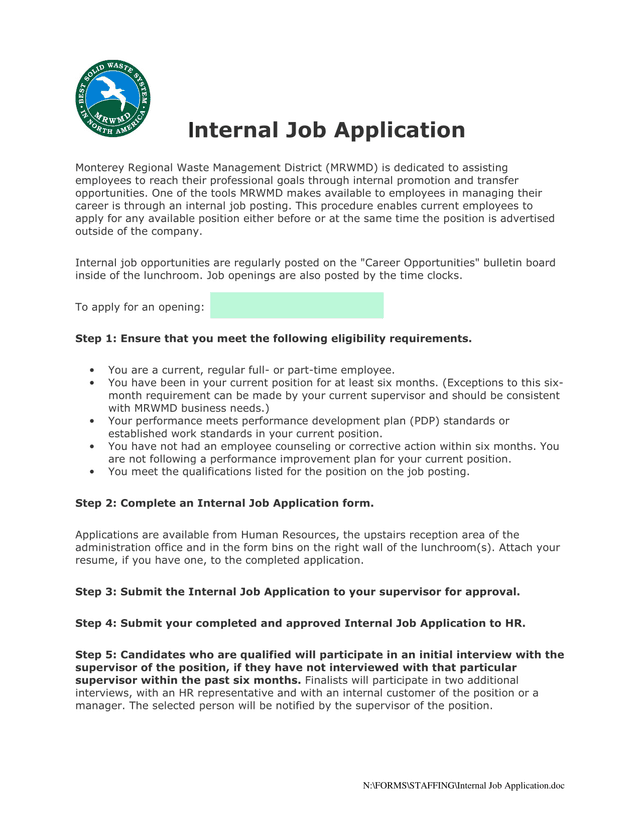 Internal Job Application screenshot