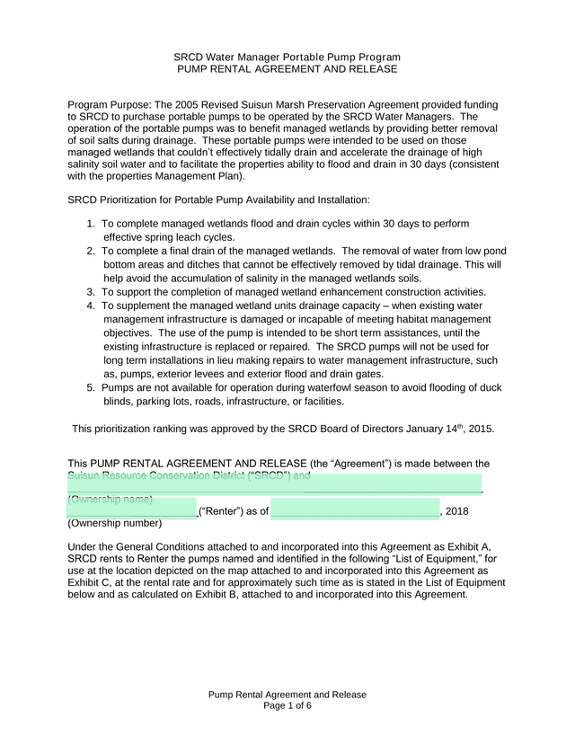 Pump Rental Agreement And Release screenshot
