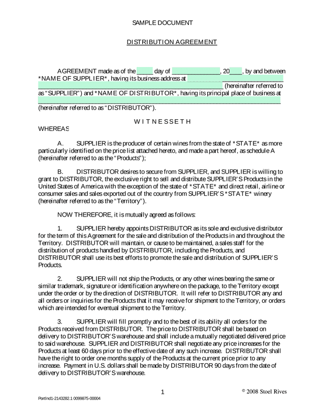Distribution Agreement screenshot