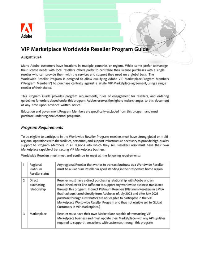 VIP Marketplace Worldwide Reseller Program Guide screenshot
