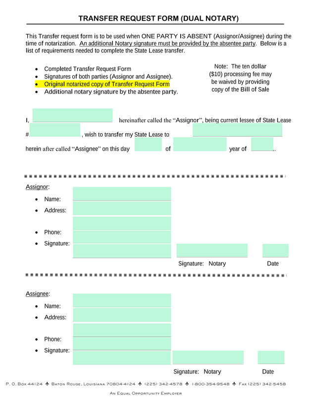 Transfer Request Form (Dual Notary) screenshot