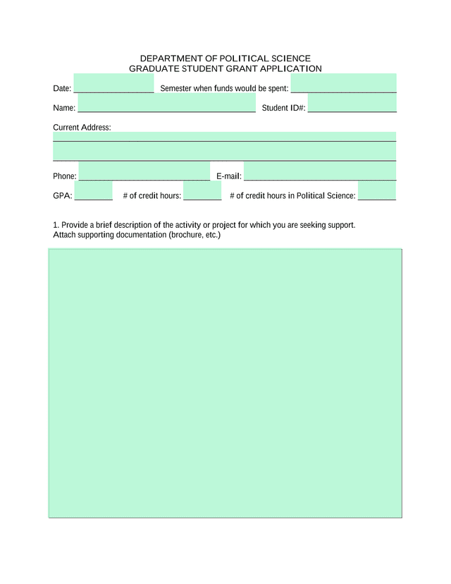 Graduate Student Grant Application screenshot
