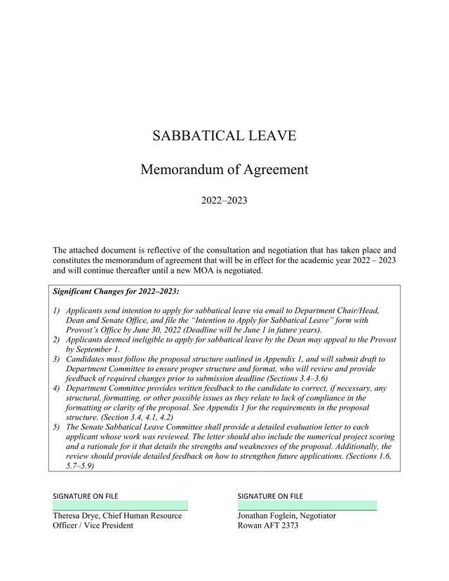 Sabbatical Leave Memorandum Of Agreement screenshot