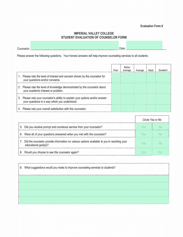 Student Evaluation Of Counselor Form screenshot