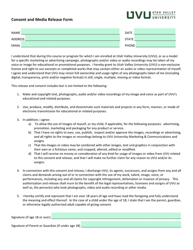 Consent And Media Release Form screenshot