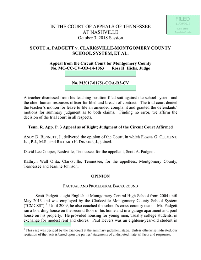 Padgett V. Clarksville Montgomery County School System screenshot