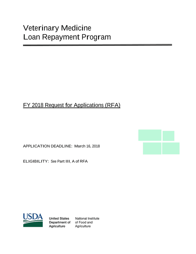 Veterinary Medicine Loan Repayment Program FY 2018 Request For Applications screenshot