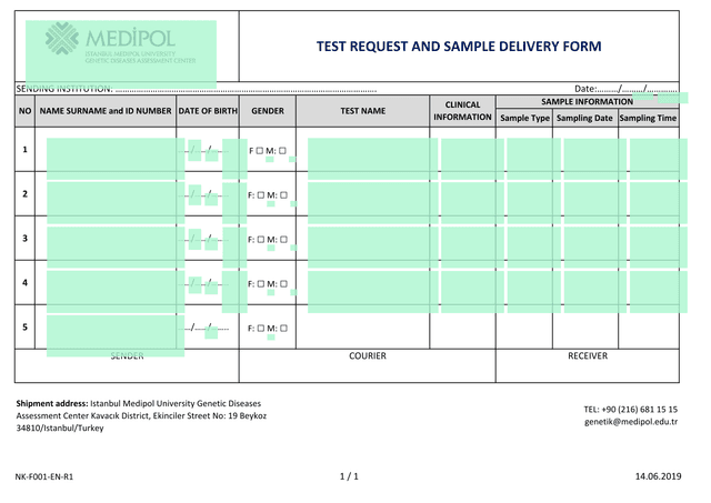 Test Request And Sample Delivery Form screenshot