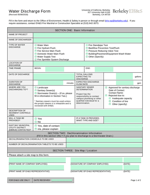Water Discharge Form screenshot