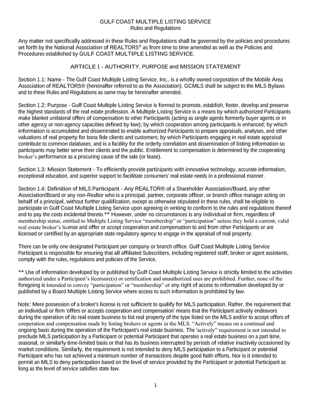 Gulf Coast Multiple Listing Service Rules And Regulations screenshot