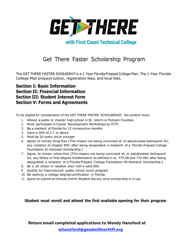 Get There Faster Scholarship Program screenshot