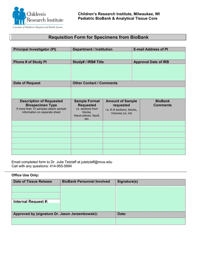 Requisition Form For Specimens From BioBank screenshot