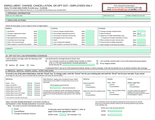 ENROLLMENT, CHANGE, CANCELLATION, OR OPT OUT  EMPLOYEES ONLY HEALTH AND WELFARE PLANS screenshot