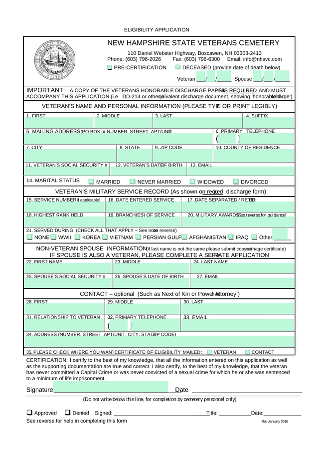 ELIGIBILITY APPLICATION screenshot