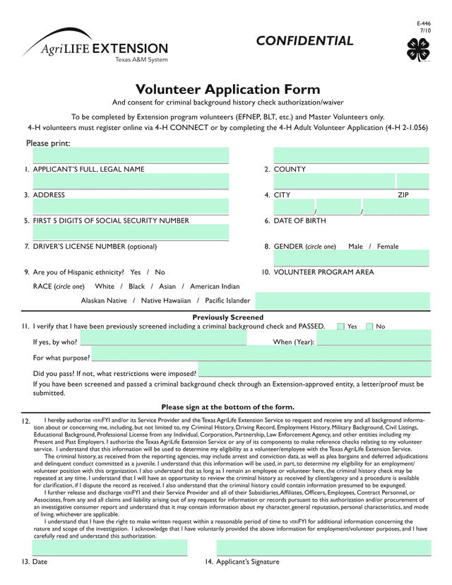 Volunteer Application Form screenshot