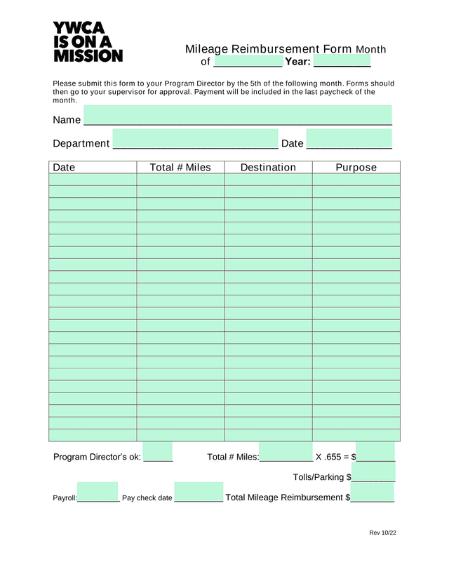 Mileage Reimbursement Form screenshot