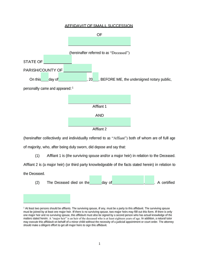 Affidavit Of Small Succession screenshot