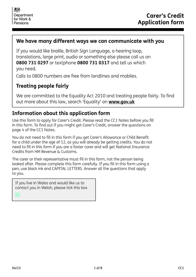 CarerS Credit Application Form screenshot