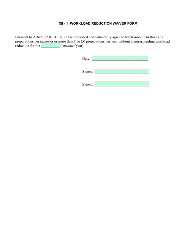XII   1 Workload Reduction Waiver Form screenshot
