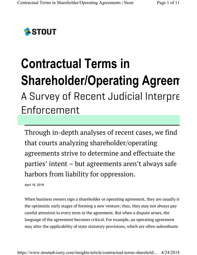 Contractual Terms In ShareholderOperating Agreement screenshot