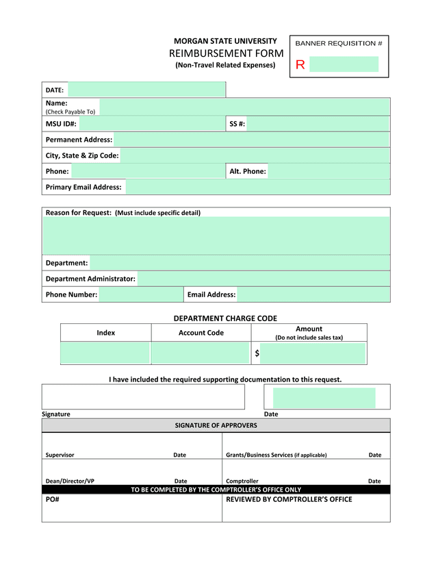 MORGAN STATE UNIVERSITY REIMBURSEMENT FORM screenshot