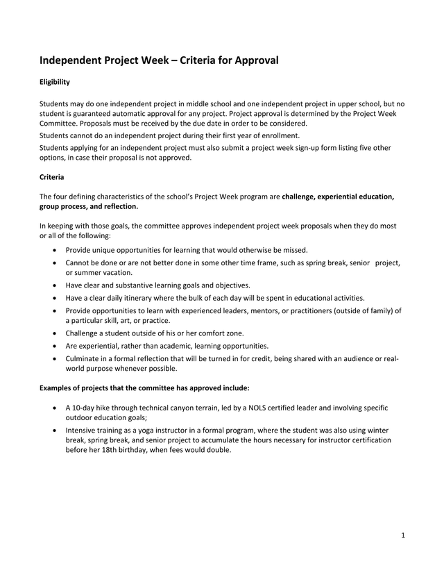 Independent Project Week  Criteria For Approval screenshot