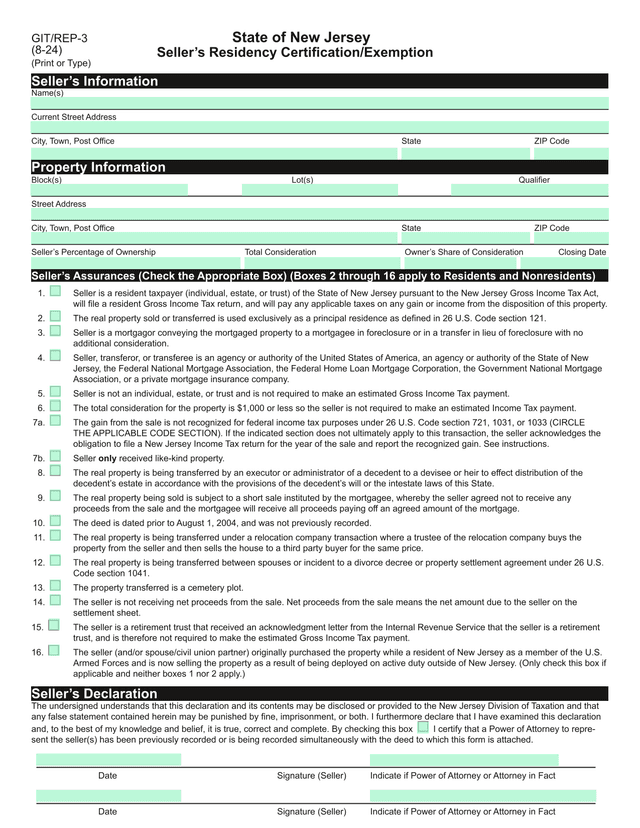 GITREP 3 SellerS Residency CertificationExemption screenshot