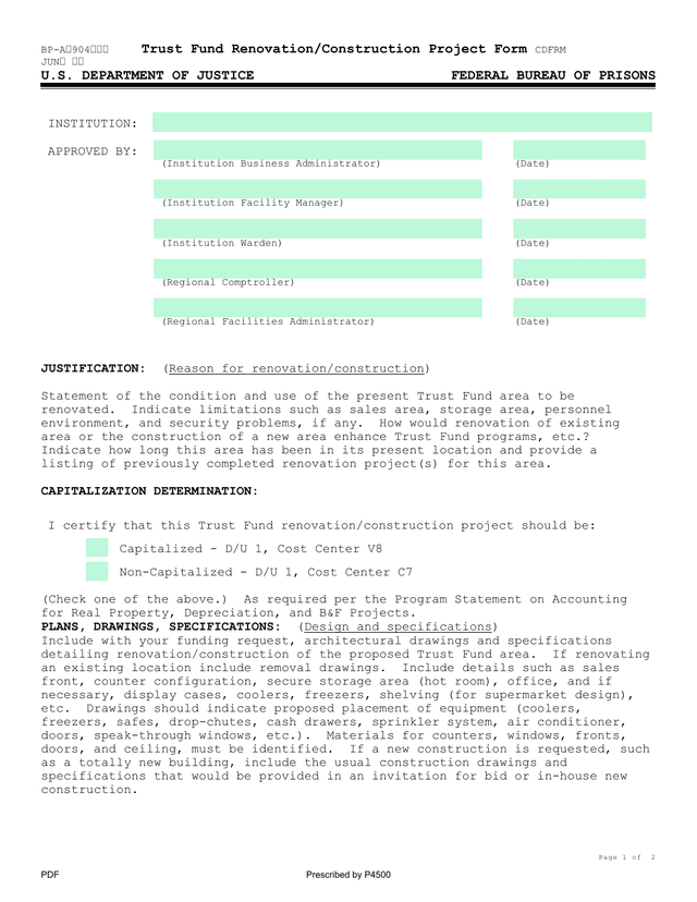 Trust Fund RenovationConstruction Project Form CDFRM screenshot