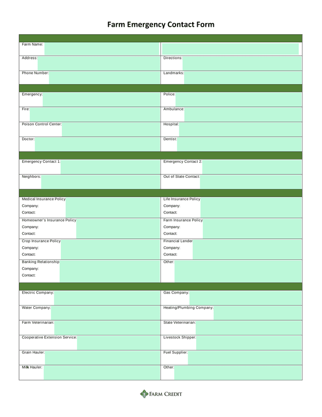 Farm Emergency Contact Form screenshot