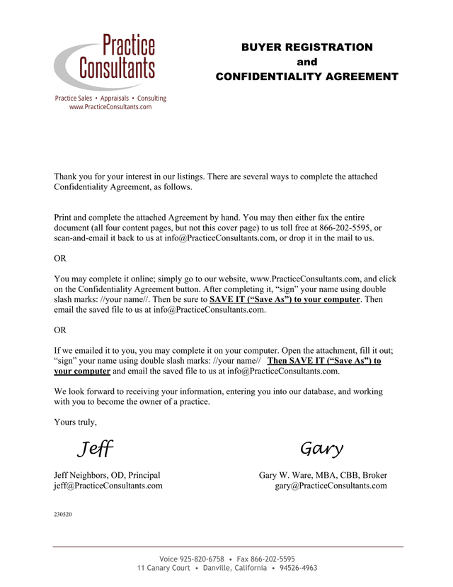 BUYER REGISTRATION And CONFIDENTIALITY AGREEMENT screenshot