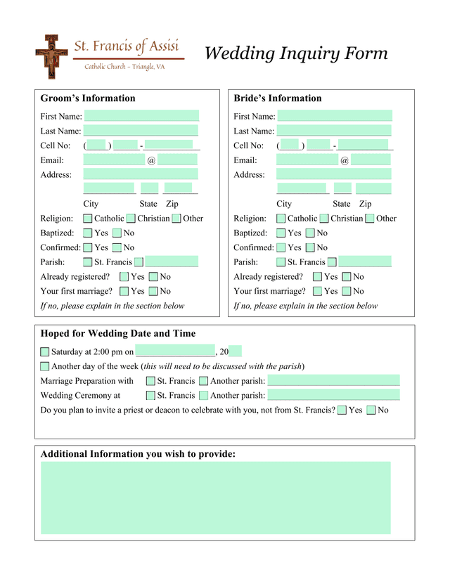 Wedding Inquiry Form screenshot