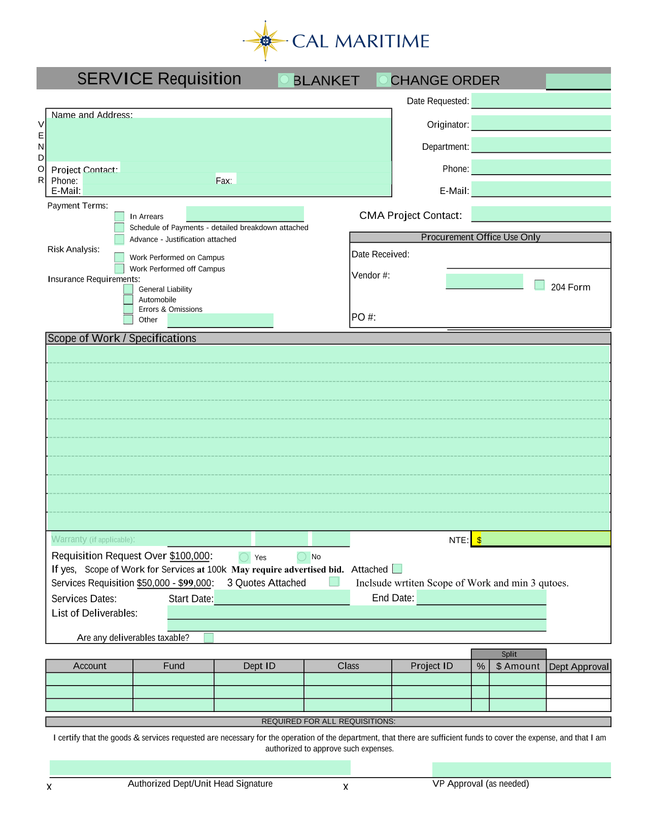 SERVICE Requisition screenshot