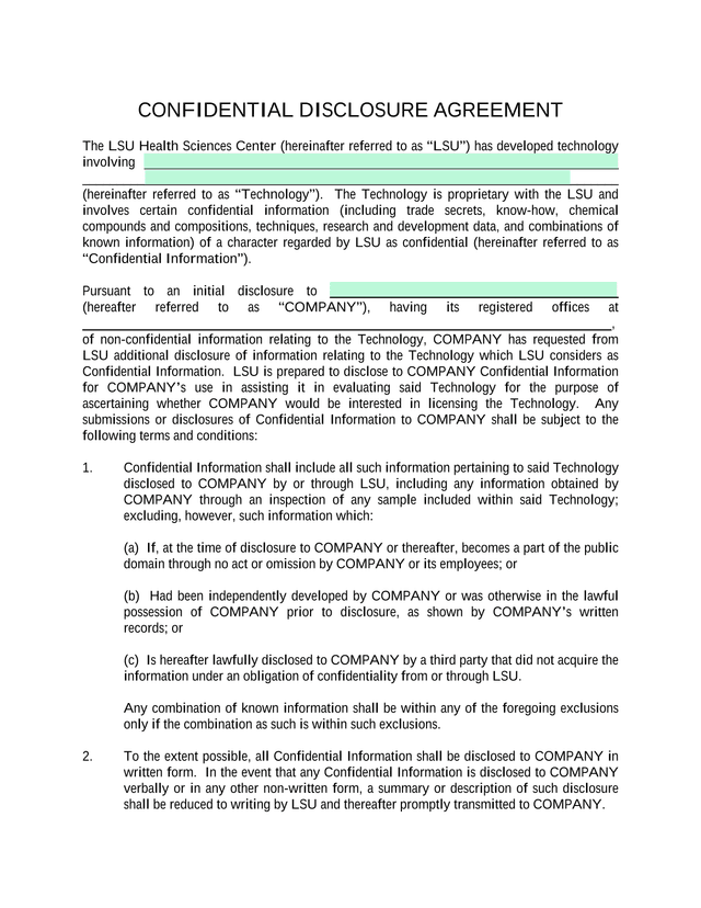 Confidential Disclosure Agreement screenshot