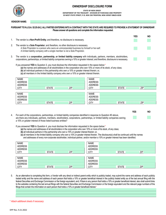 OWNERSHIP DISCLOSURE FORM screenshot