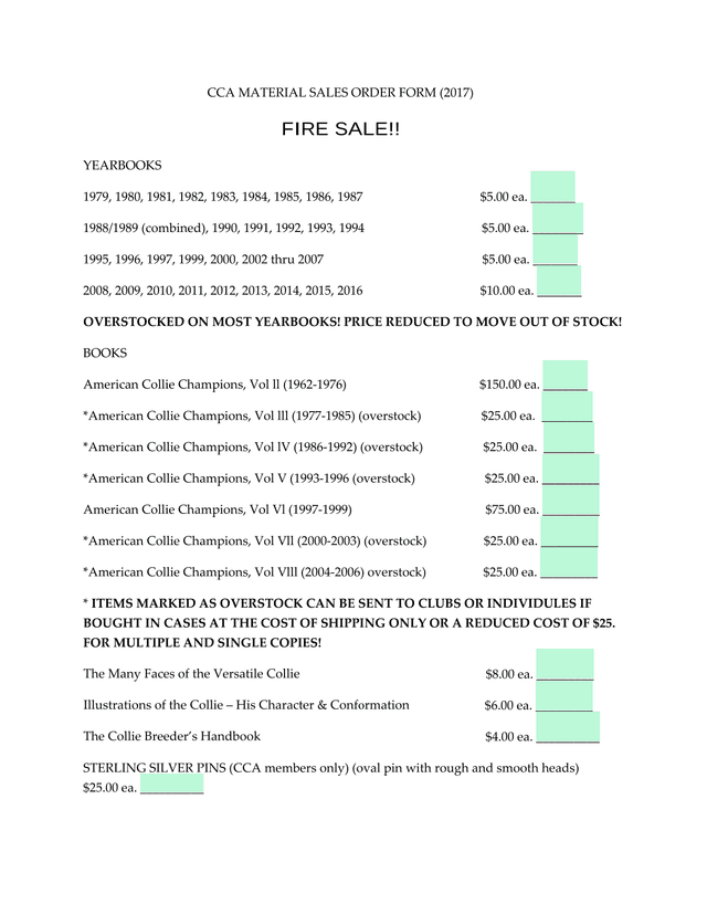 CCA MATERIAL SALES ORDER FORM (2017) screenshot