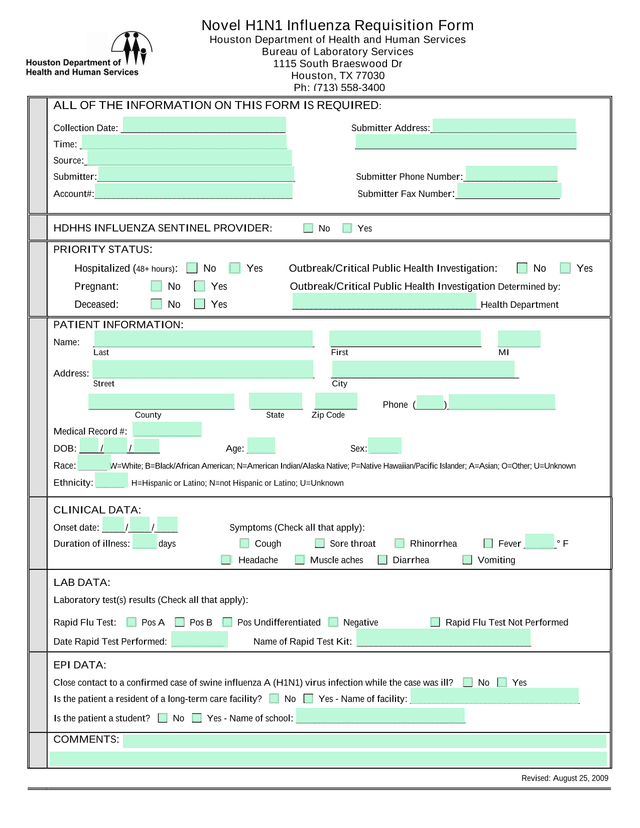 Influenza Sentinel Provider Report Form screenshot