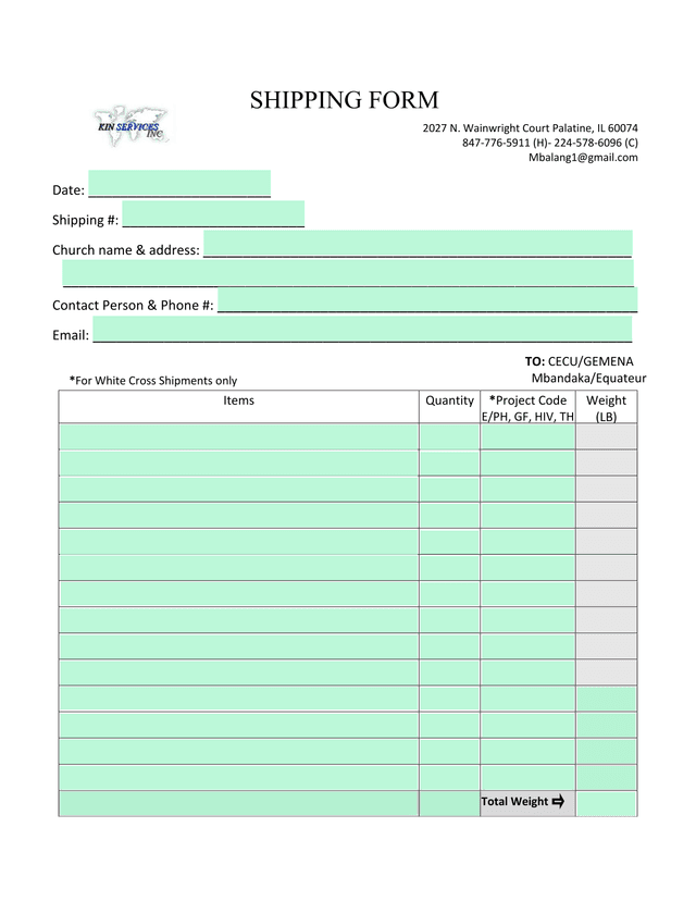 Shipping Form screenshot