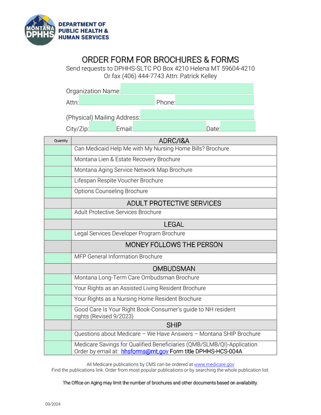 Order Form For Brochures  Forms screenshot