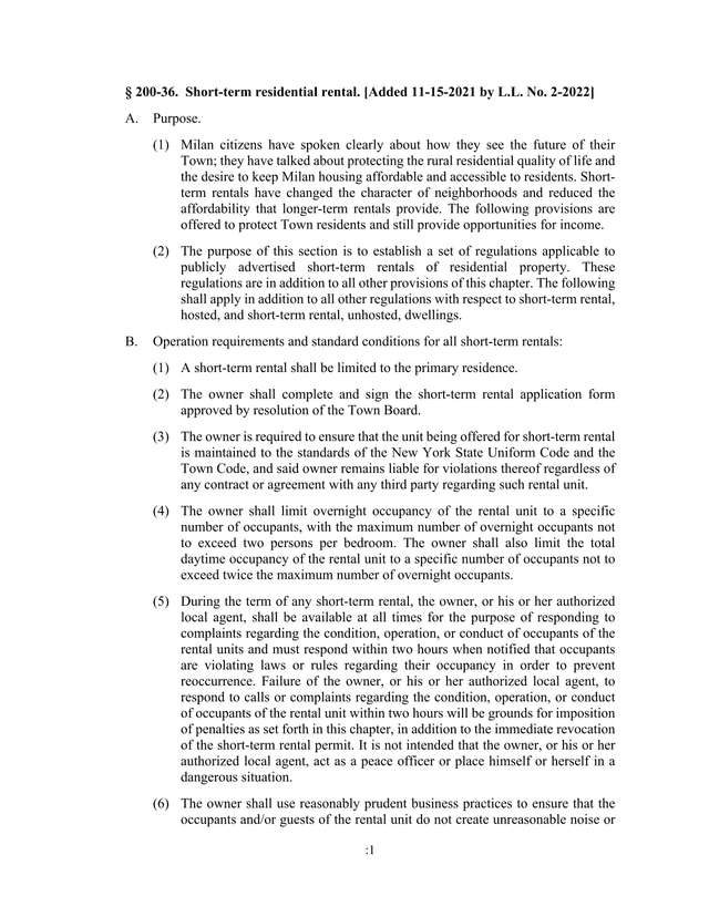 Short Term Residential Rental Ordinance screenshot