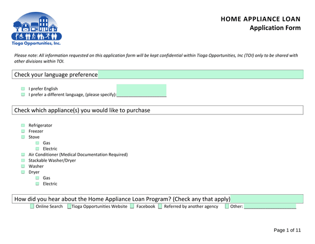 Home Appliance Loan Application Form screenshot