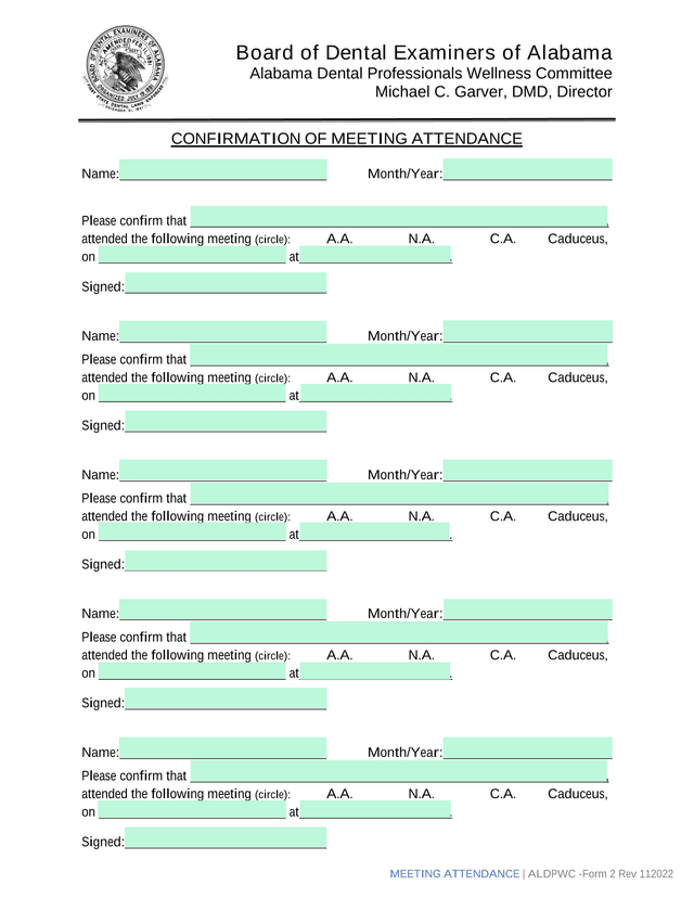 MEETING ATTENDANCE  ALDPWC  Form 2 Rev 112022 screenshot