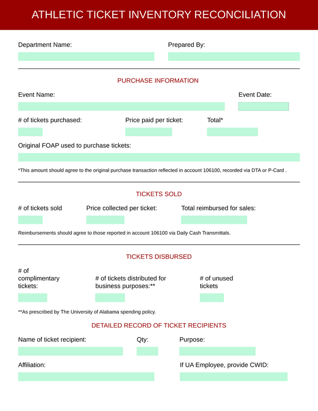 Athletic Ticket Inventory Reconciliation screenshot