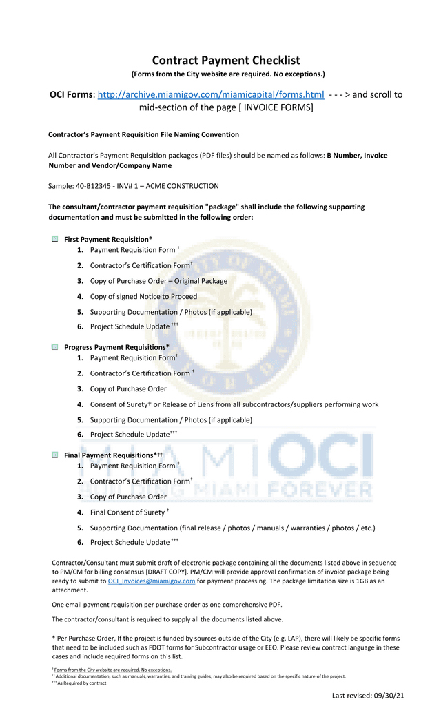 Contract Payment Checklist screenshot